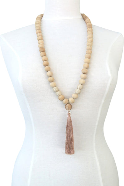Pool to Party Jewelry Wooden Beads Tassel Necklace / one size / Natural Sundrift Wood Tassel Statement Long Necklace