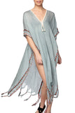 Pool to Party Kaftan Aztec Embroidery Maxi Kaftan / One Size / Grey Aztec Embroidery Maxi Kaftan