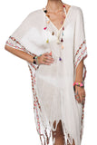 Pool to Party Kaftan Aztec Embroidery Maxi Kaftan / One Size / White Aztec Embroidery Maxi Kaftan