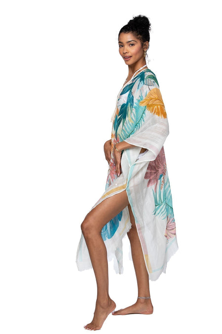 Spring Festival Print Fringe Kaftan in Teal