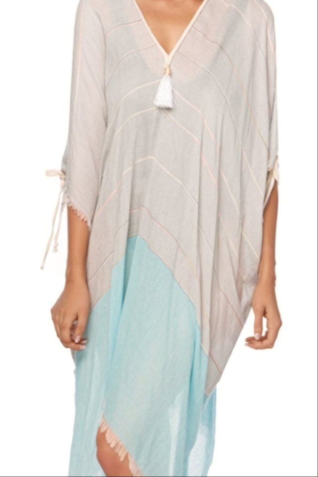 Pool to Party Kaftan One Size / Aqua / 100% Polyester Open Shoulder Dress in 2-Tone Getaway Aqua