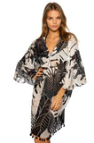 Pool to Party Kaftan One Size / Black / 98% Cotton, 2% Lurex Bell Sleeve Kaftan Coverup in Night Leave Print