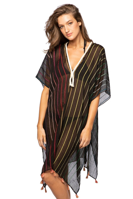 Spring Festival Print Fringe Kaftan in Teal