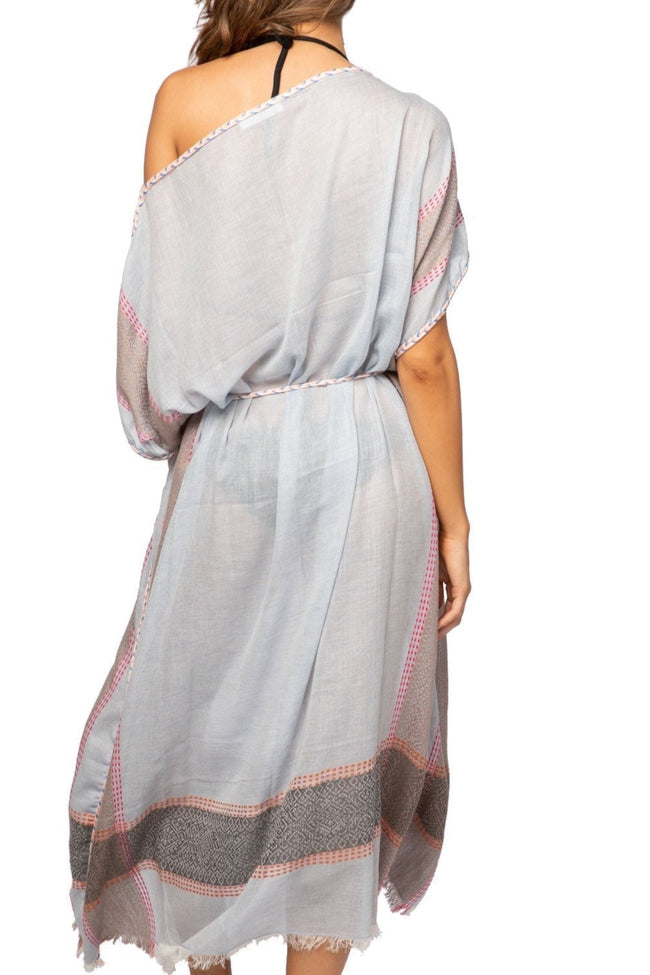 Pool to Party Kaftan One Size / Blue / 100% Cotton Coastal Wave Woven Fabric | Farrah Kaftan Maxi Dress