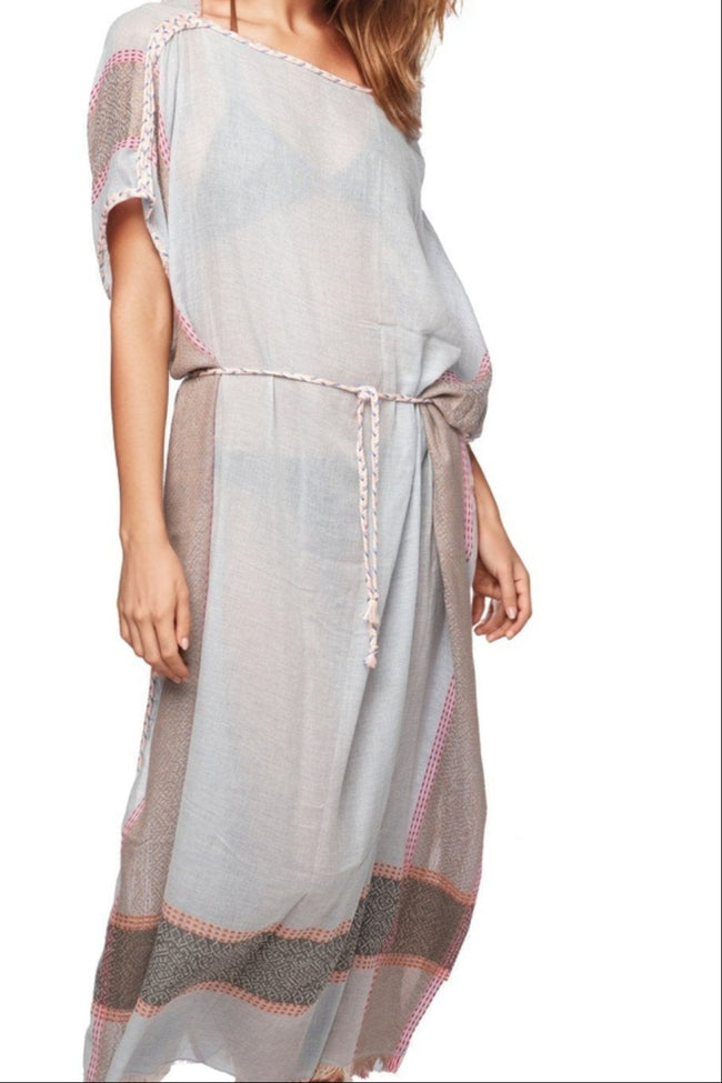 Pool to Party Kaftan One Size / Blue / 100% Cotton Farrah Kaftan Maxi Coverup Sundress in Coastal Blue Woven Fabric