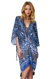 Pool to Party Kaftan One Size / Blue / 100% Poly Isle Sun Dress Coverup in Bebop Blues Print
