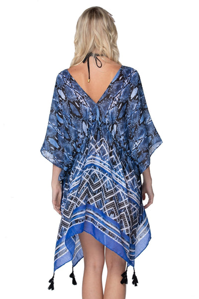 Pool to Party Kaftan One Size / Blue / 100% Poly Isle Sun Dress Coverup in Bebop Blues Print