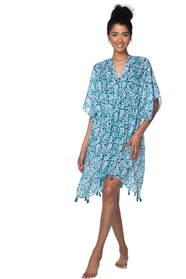 Pool to Party Kaftan One Size / Blue / 100%  Polyester Blue Tiles Isle Dress