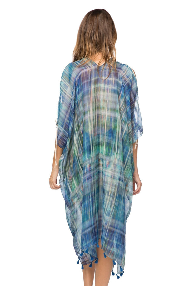 Pool to Party Kaftan One Size / Blue / 100% Polyester Open Shoulder Dress in Northern Lights