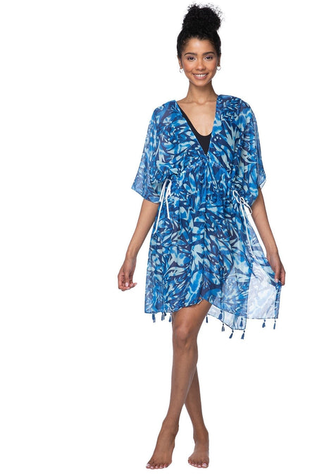 Open Shoulder Sundress Coverup in Tangerine Dream Print