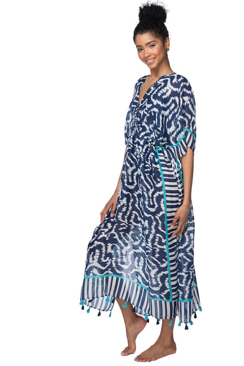 Pool to Party Kaftan One Size / Blue / 100% Soft Polyester Dreamscape Poolside Maxi Dress