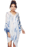 Pool to Party Kaftan One Size / Blue / 100% Viscose Oasis Tie Dye Coverup Bell Sleeve Kaftan