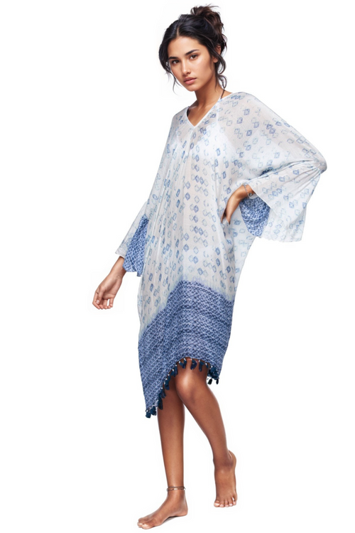 Pool to Party Kaftan One Size / Blue / 50% Modal/50% Viscose Behind Blue Eyes Print | Bell Kaftan Coverup