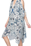 Pool to Party Kaftan One Size / Blue / 97% Cotton, 3% Lurex Open Shoulder Sundress Coverup in Noble Cockerel Print