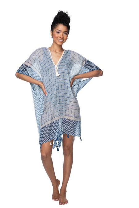 Spring Festival Print Fringe Kaftan in Teal