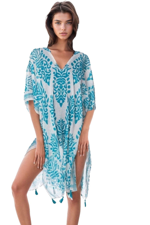 Pool to Party Kaftan One Size / Blue Dance at the Bazaar Blue Print V-Neck Coverup