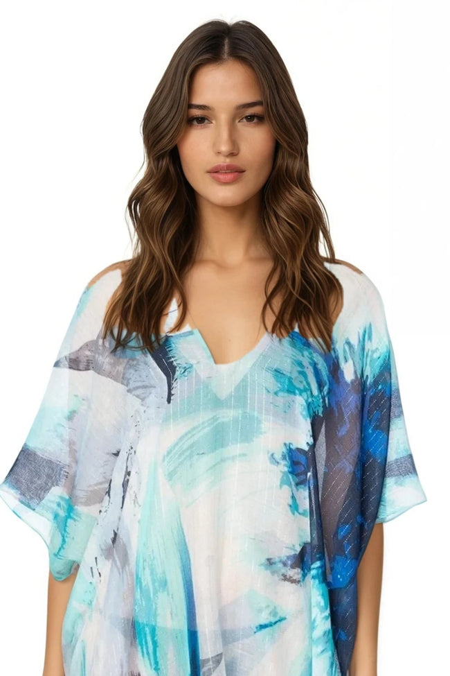 Pool to Party Kaftan One Size / Blue Dancing Lights V-Neck Sundress Coverup