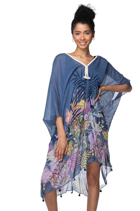 Spring Festival Print Fringe Kaftan in Teal