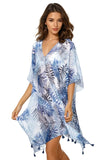 Pool to Party Kaftan One Size / Blue V-Neck Kaftan Coverup in Blue Fan Print Night