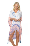 Pool to Party Kaftan One Size / Blue V-Neck Kaftan Coverup in Ocean Sunrise Tie Dye Fabric
