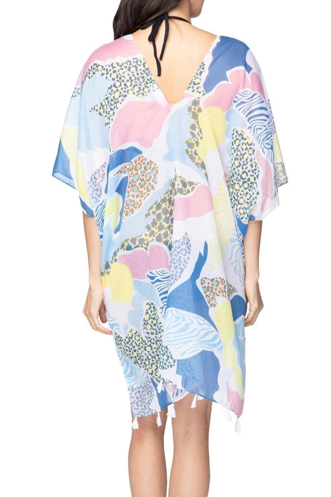 Pool to Party Kaftan One Size / Blue Wild Habitat V-Neck Dress in Blue