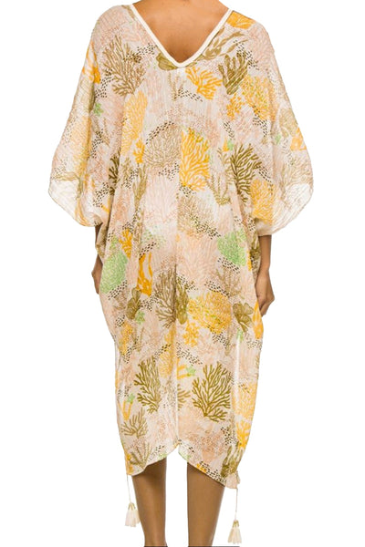 Pool to Party Kaftan One Size / Blush Mermaid's Cove Metallic Cotton Print | Braided Kaftan Dress
