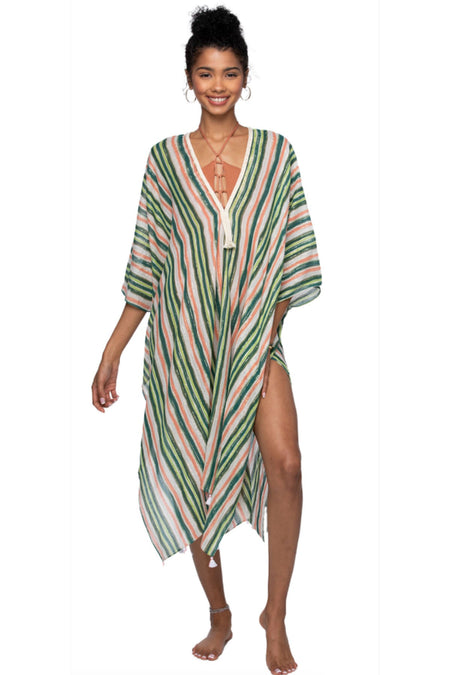 Spring Festival Print Fringe Kaftan in Teal