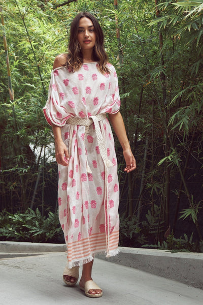 Pool to Party Kaftan One Size / Coral / 100% Cotton Tropic Pineapple |  Luxury Farrah Kaftan