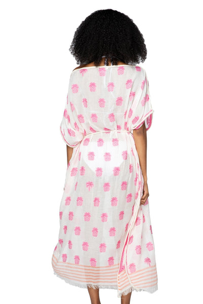 Pool to Party Kaftan One Size / Coral / 100% Cotton Tropic Pineapple |  Luxury Farrah Kaftan