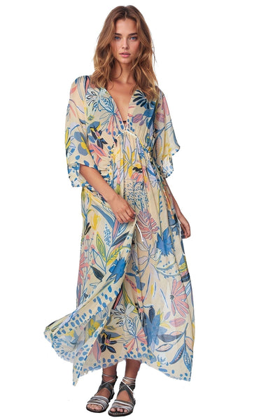 Pool to Party Kaftan One Size / Cream / 50% Modal/50% Cotton Poolside Maxi Dress in Hearts Entwined Print