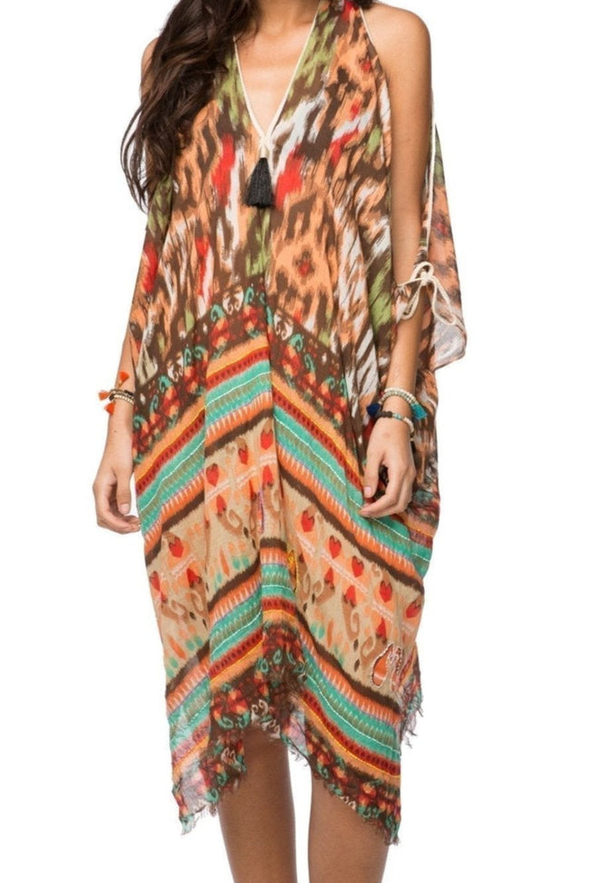 Pool to Party Kaftan One Size / Desert / 100% Cotton Open Shoulder Dress in Drifter