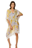 Pool to Party Kaftan One Size / Gold Morning Song Gold  Print Fringe Kaftan Coverup