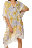 Pool to Party Kaftan One Size / Gold Morning Song Gold  Print Fringe Kaftan Coverup