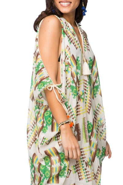 Pool to Party Kaftan One Size / Green / 100% Cotton Open Shoulder Dress in Sedona Summers
