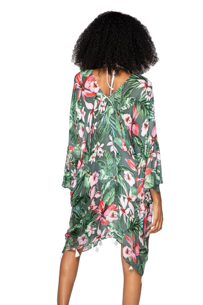 Pool to Party Kaftan One Size / Green / 100% Poly Madagascar Print |  Bell Kaftan