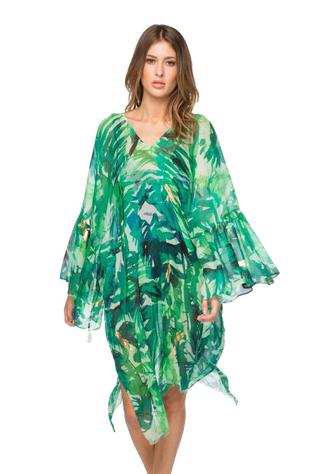 Bell Sleeve Kaftan Coverup in Night Leave Print