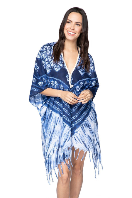 Spring Festival Print Fringe Kaftan in Teal
