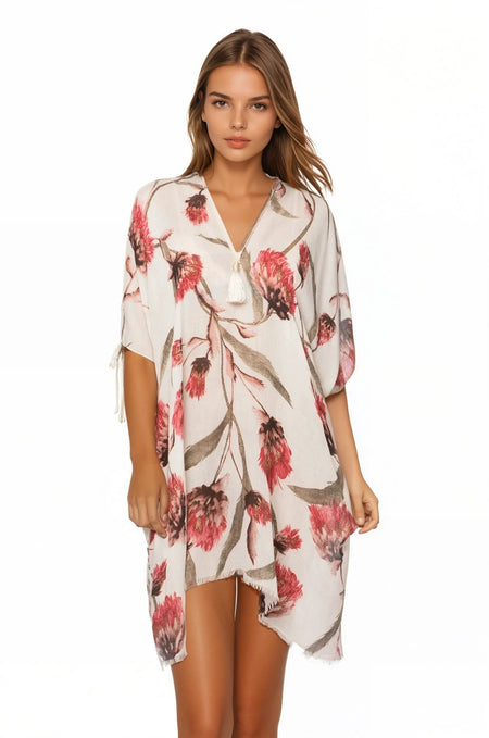Open Shoulder Sundress Coverup in Tangerine Dream Print
