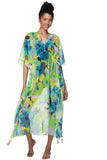 Pool to Party Kaftan One Size / Lime / 100% Soft Polyester Luminous Blooms Poolside Maxi Dress in Lime