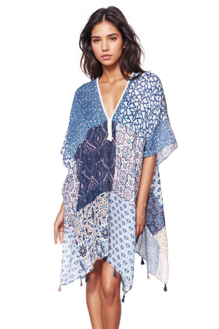 Spring Festival Print Fringe Kaftan in Teal