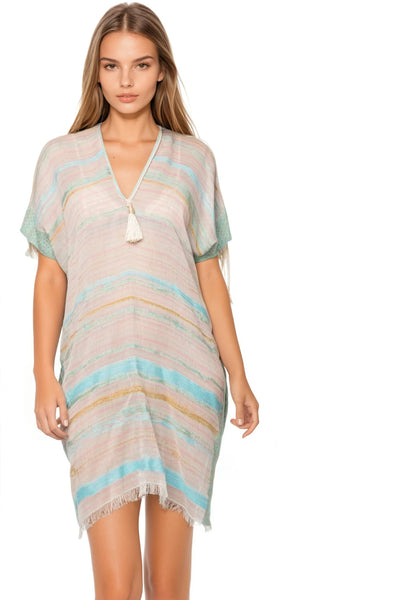 Pool to Party Kaftan One Size / Mint / 100% Cotton Open Shoulder Sundress Coverup in Summer Harmony Textured Fabric