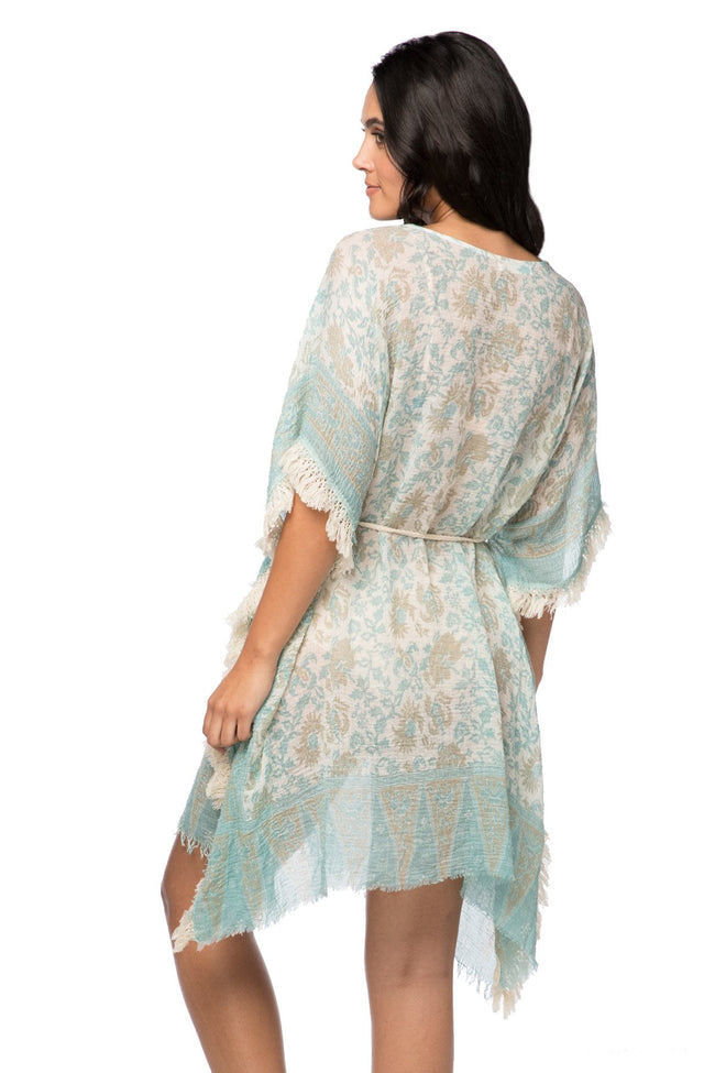 Pool to Party Kaftan One Size / Mint Boho Beach Sundress in Ivy Relic Print