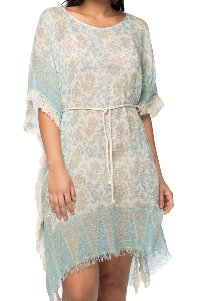 Pool to Party Kaftan One Size / Mint Boho Beach Sundress in Ivy Relic Print