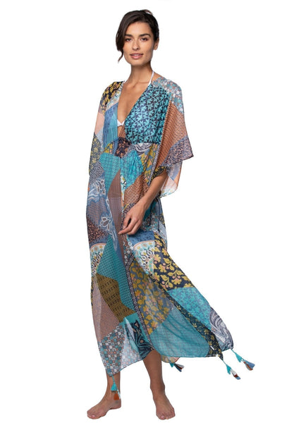 Pool to Party Kaftan One Size / Multi / 100% Poly Picnic Patchwork Poolside Maxi Dress