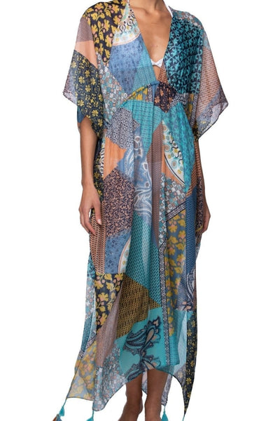 Pool to Party Kaftan One Size / Multi / 100% Poly Picnic Patchwork Poolside Maxi Dress
