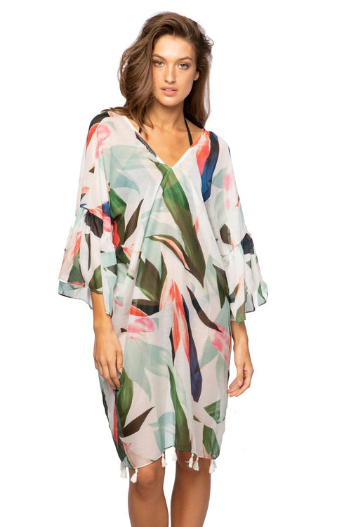 Pool to Party Kaftan One Size / Multi / 100% Polyester Birds of Paradise Print | Bell Kaftan