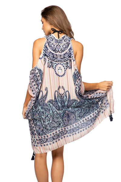 Pool to Party Kaftan One Size / Multi / 100% Polyester Open Shoulder Sun Dress in Good Omen Print