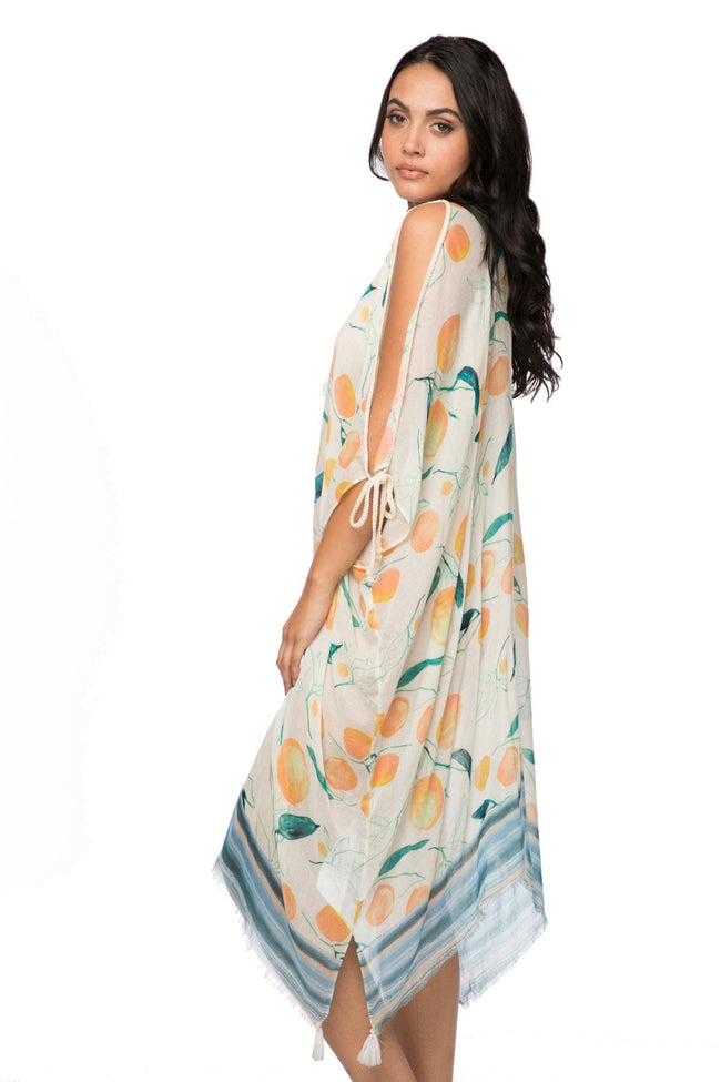 Pool to Party Kaftan One Size / Multi / 60% Cotton/40% Modal Open Shoulder Dress in Tangerine Dream