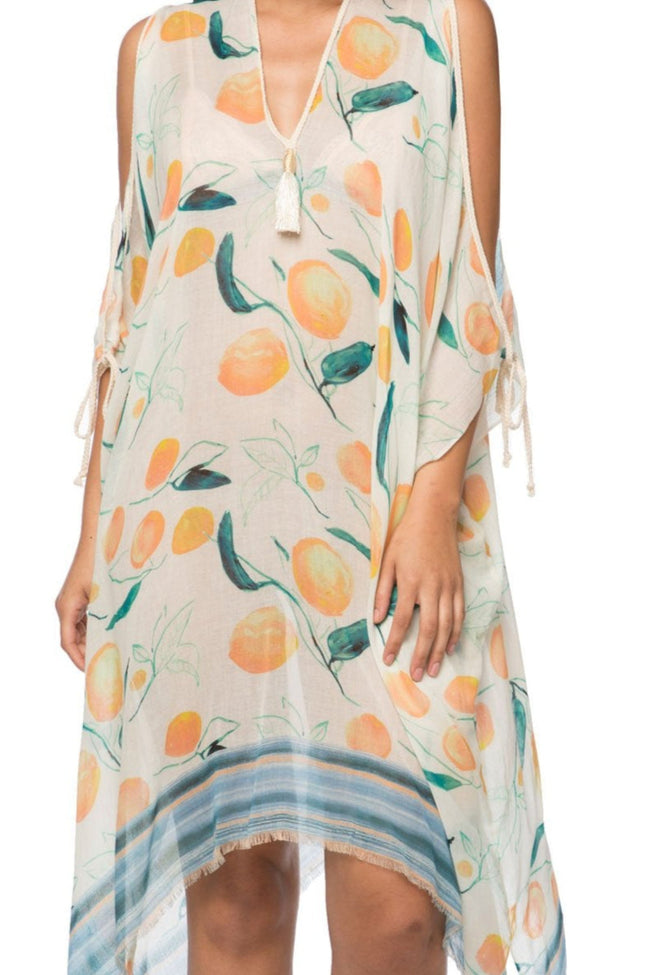 Pool to Party Kaftan One Size / Multi / 60% Cotton/40% Modal Open Shoulder Dress in Tangerine Dream