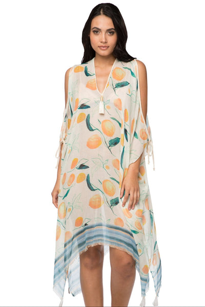 Pool to Party Kaftan One Size / Multi / 60% Cotton/40% Modal Open Shoulder Dress in Tangerine Dream